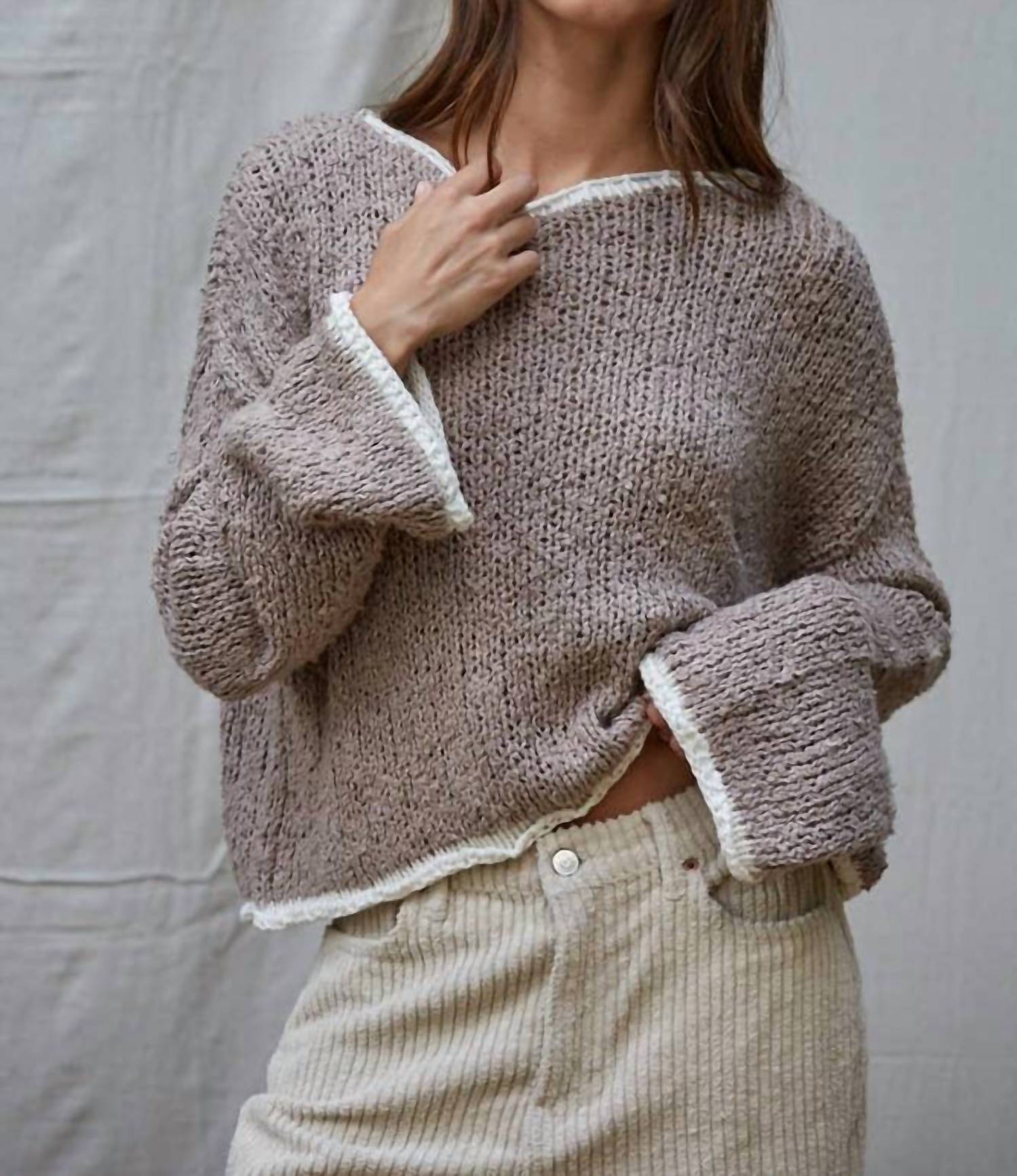 By Together - Contrast Hems Knit Pullover Sweater Top