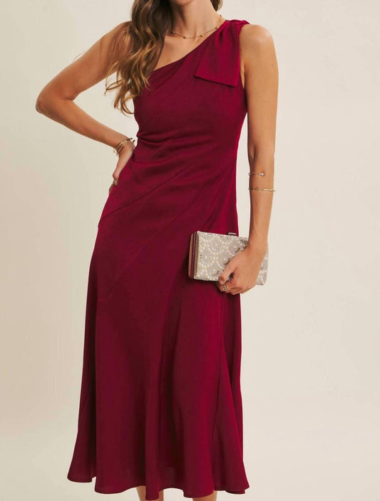 In February - Bordeaux One Shoulder Midi Dress