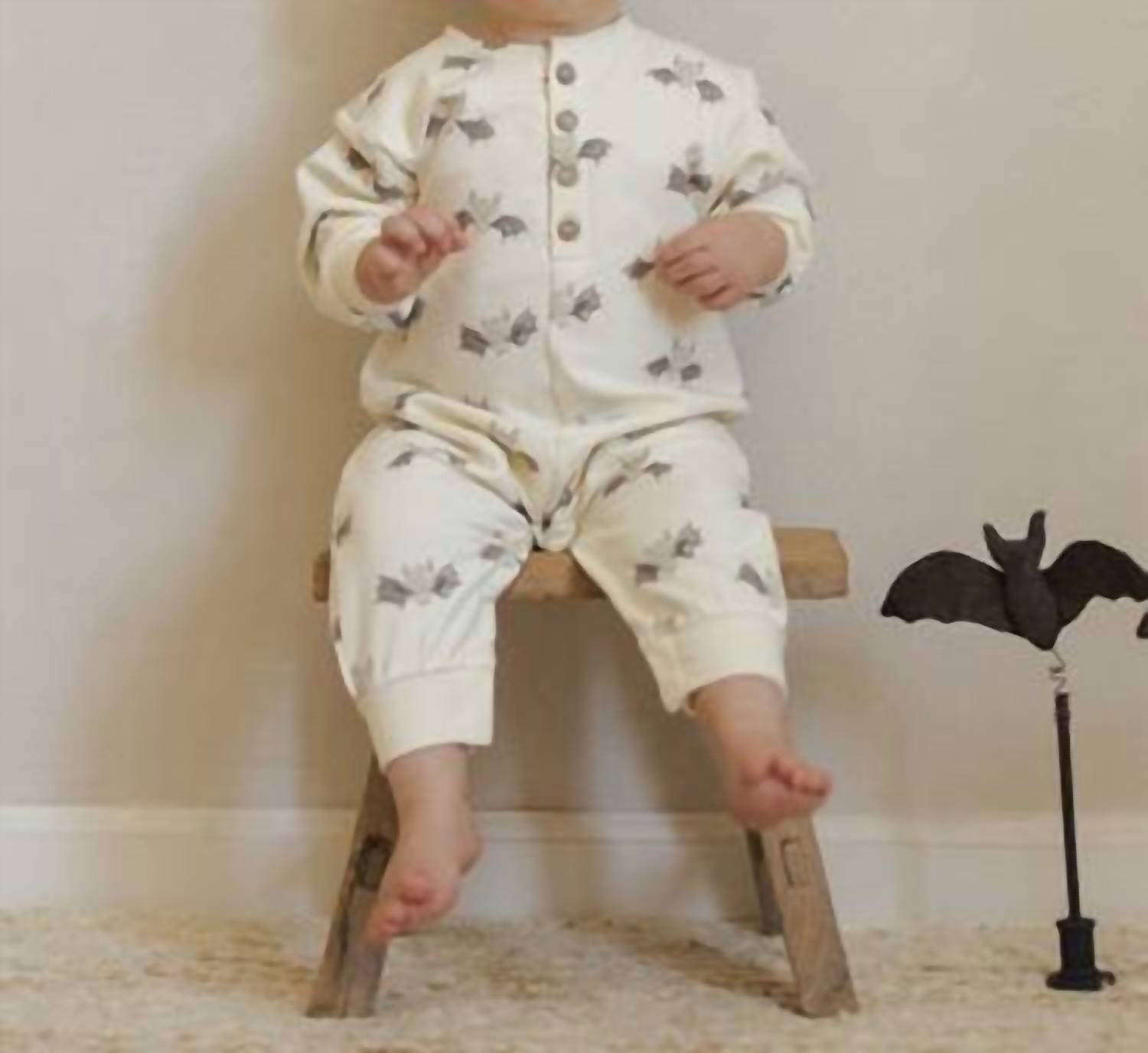 Quincy Mae Kid's Relaxed Fleece Jumpsuit in bats - kids' item