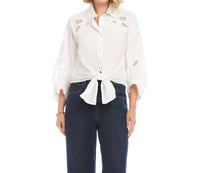 Karen Kane - Blouson Sleeve Embroidered Tie-Front Top