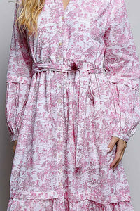 Pol - Vintage Inspired Relaxed Fit Floral Midi Dress With Belt