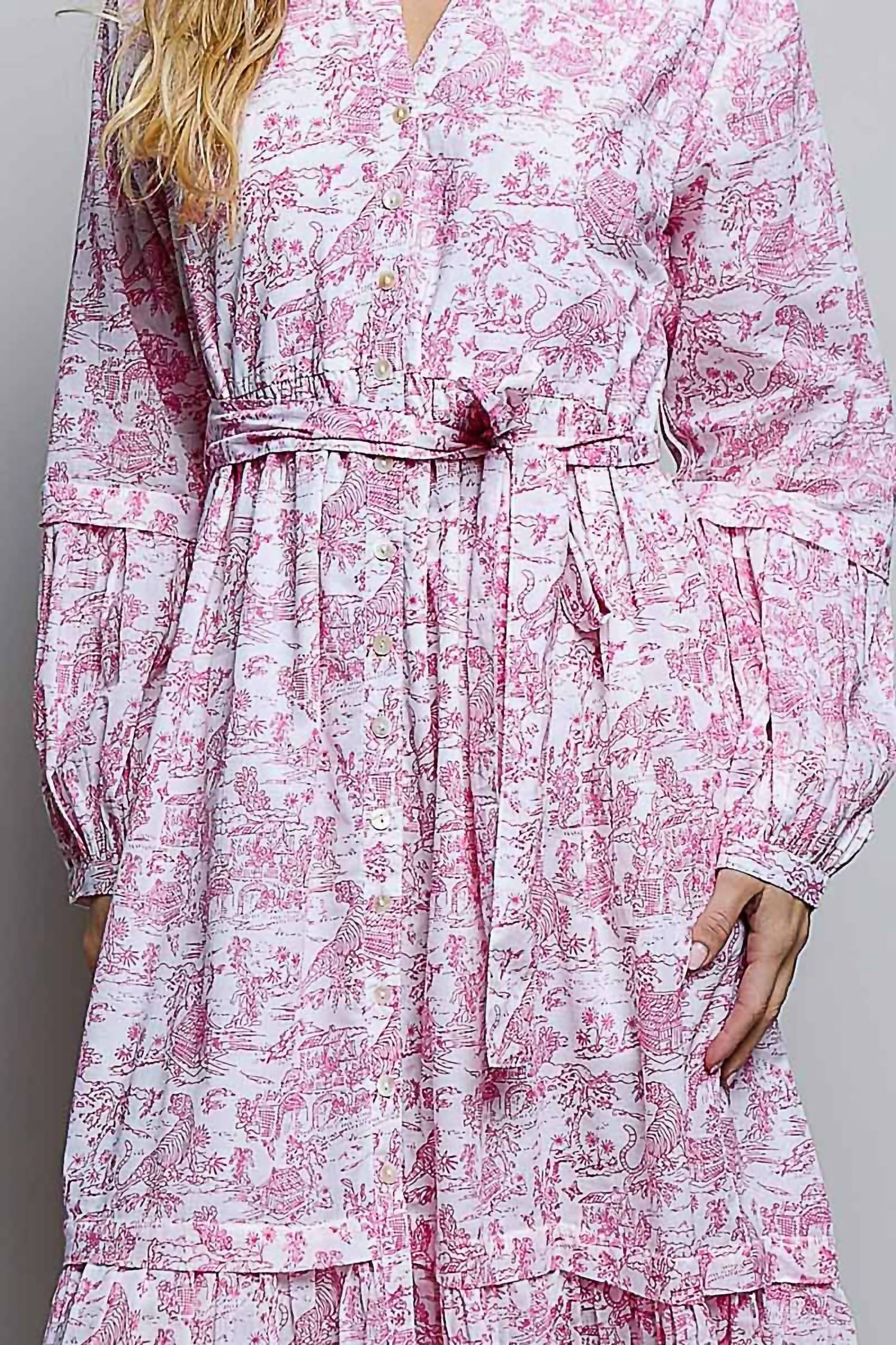 Pol - Vintage Inspired Relaxed Fit Floral Midi Dress With Belt