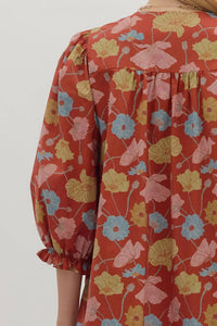 Entro - Botanical Print Puff Sleeve Mini Dress