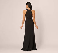 Adrianna Papell - Floral Embellished Crossover Halter Gown