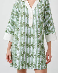 Maude Club Women's Flower Embroidered Stripe Mini Tunic Dress in mint green - women's dress - detail view