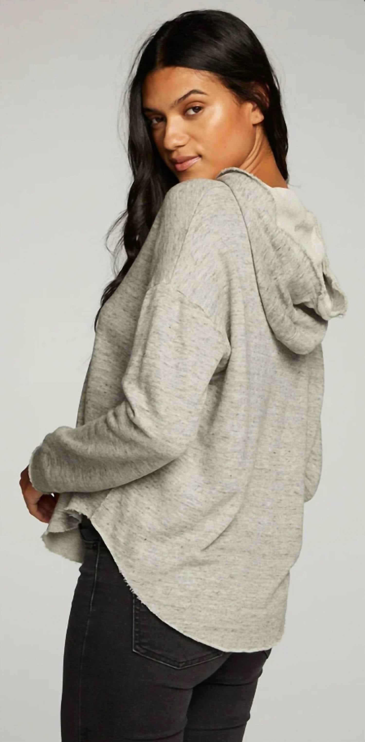 Chaser - Linen French Terry Long Sleeve Shirttail Pullover Hoodie