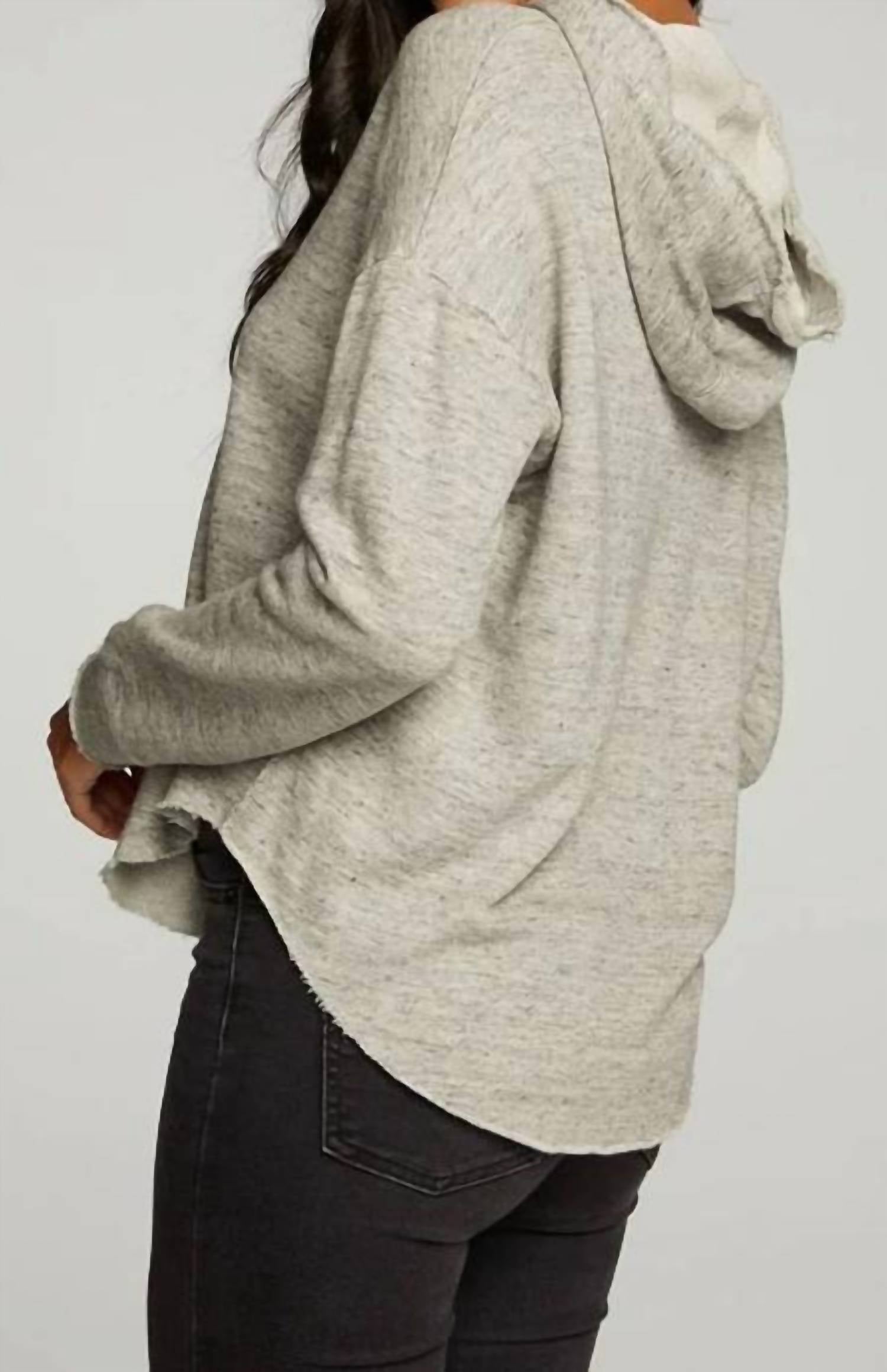 Chaser - Linen French Terry Long Sleeve Shirttail Pullover Hoodie