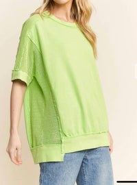 J. Her Women's Mesh Top in acid lime - women's shirt - detail view