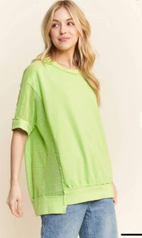 J. Her Women's Mesh Top in acid lime - women's shirt - alternate view