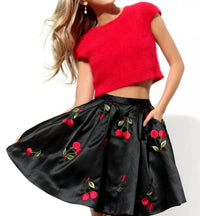 Sherri Hill - Fuzzy Crop Top With Cherry Embroidered A-line Skirt
