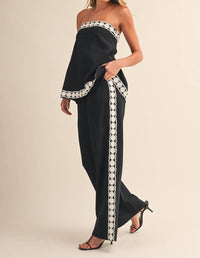 Klesis Lace Edge Tube Top And Pants Set in black cream - women's sleepwear - alternate view