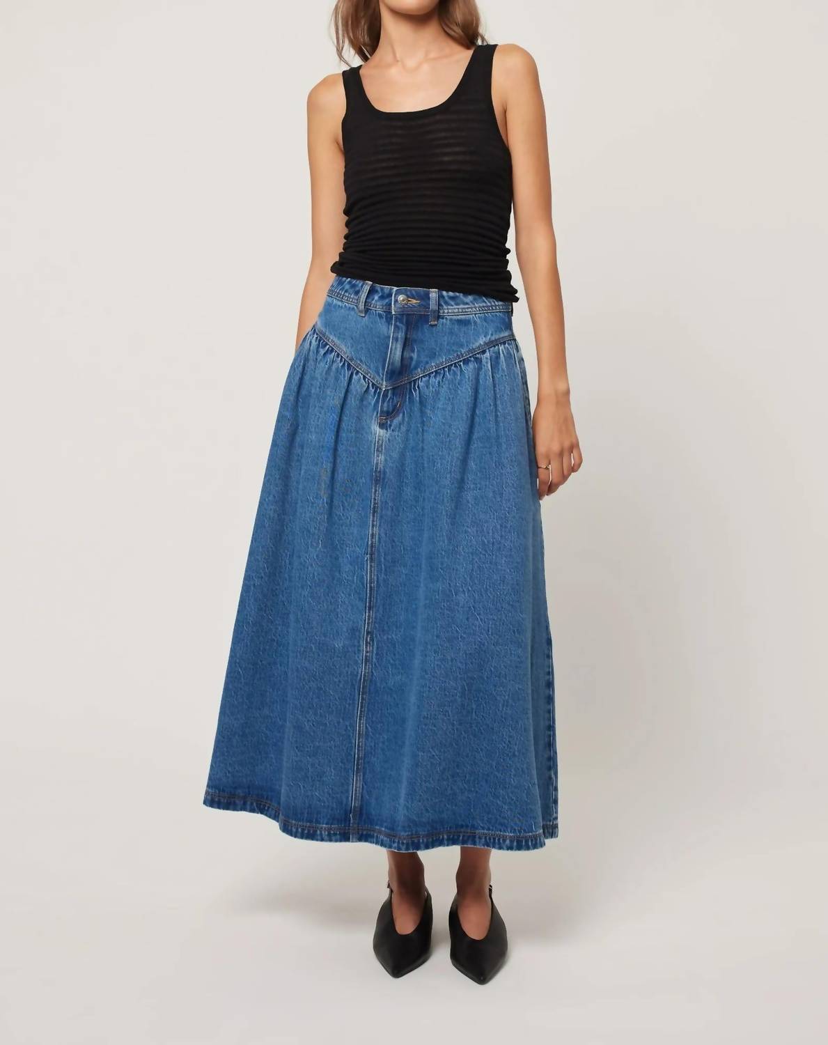 Rolla'S - Leonie Drop Waist Midi Denim Skirt