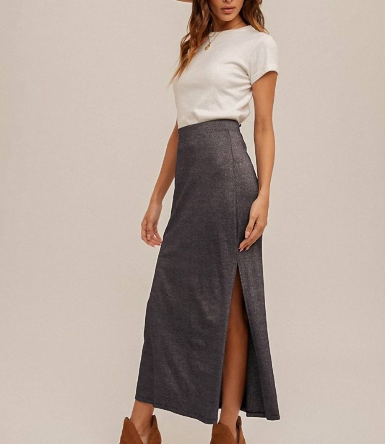 Hem & Thread - Lurex Jersey Slit Hem Maxi Skirt