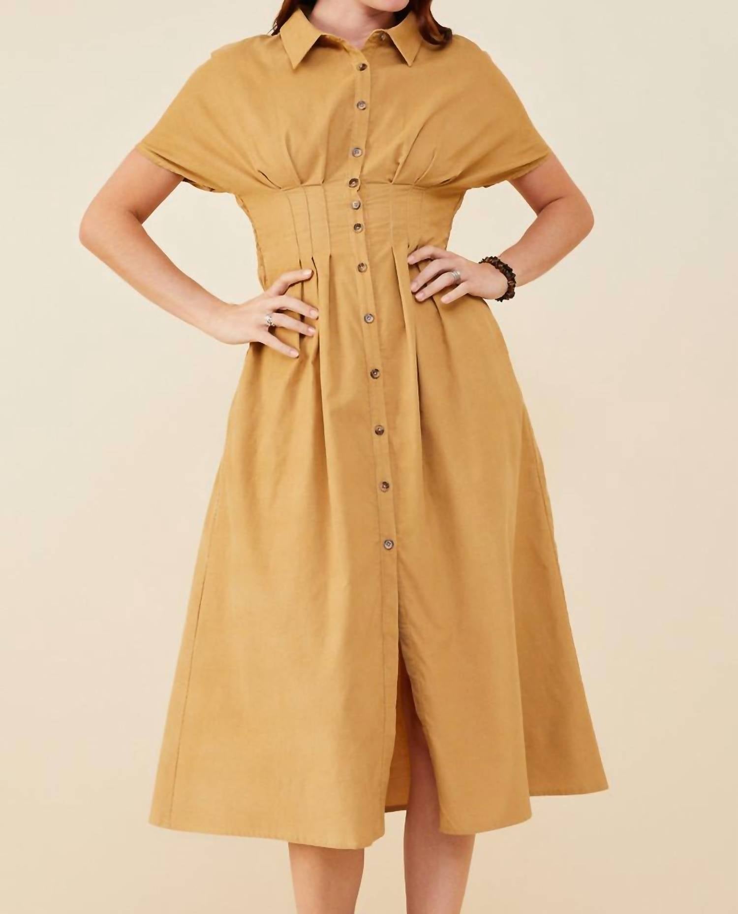 Hayden La - Pintucked Waist Button Up Corduroy Dress