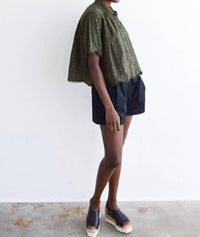 Never a Wallflower Megan Top in olive geo - women's blouse - detail view