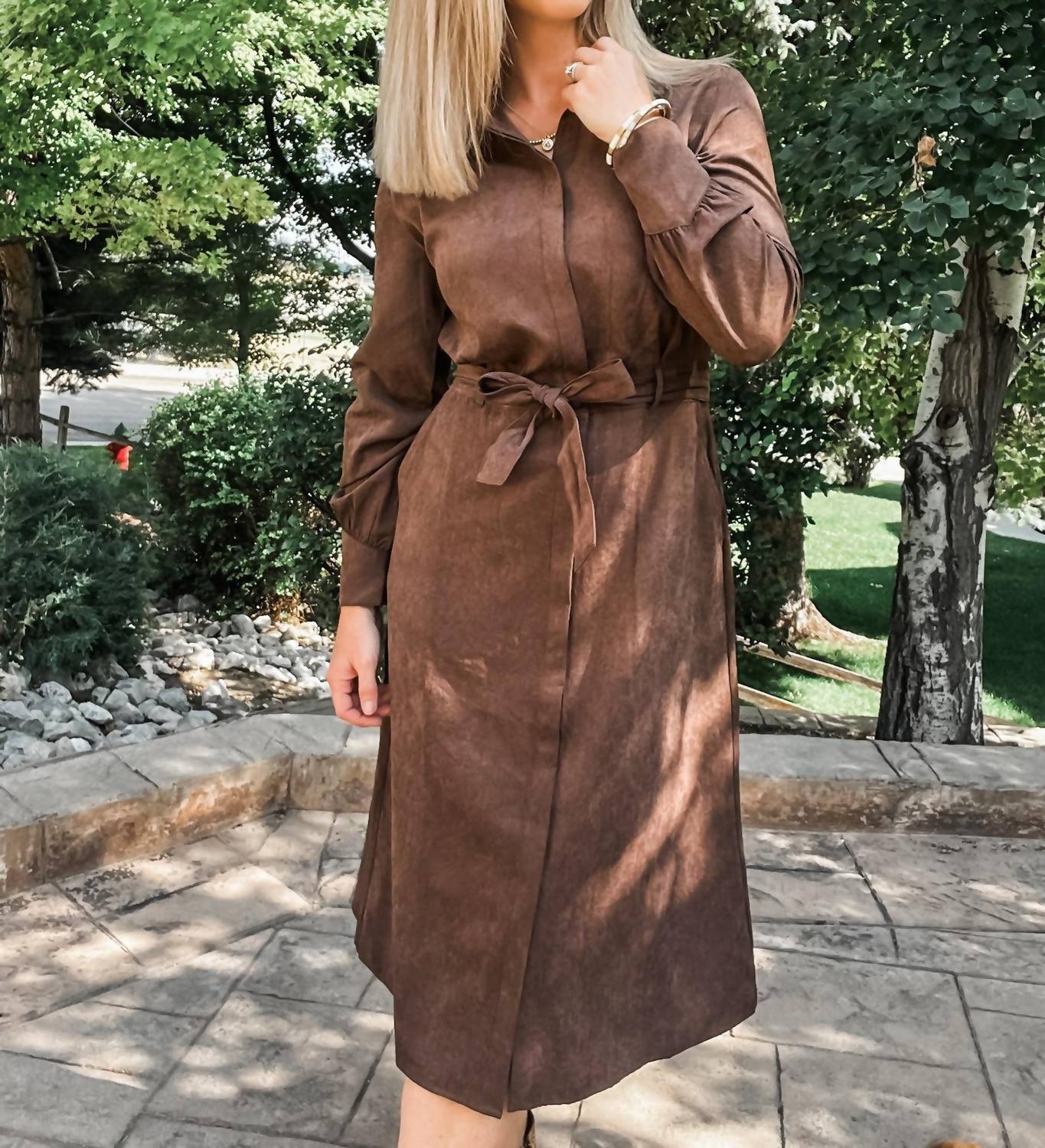 TRIBAL Long Sleeve Shirt Dress in cocoa - women's dress