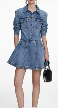 Self-Portrait - Denim Mini Shirt Dress