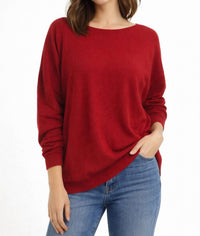 Shana Apparel Relaxed Boat Neckline Sweater in ruby - women's sweater