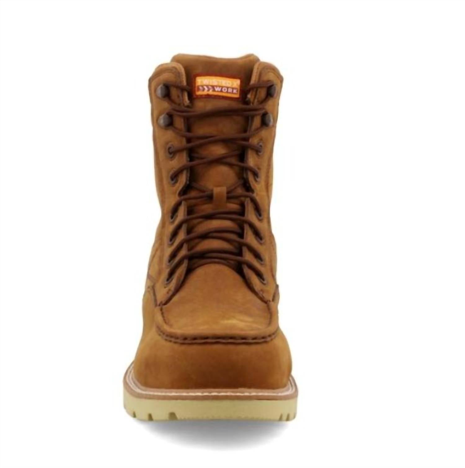 TWISTED X Men's Nano Safety-toe Waterproof Cellstretch Work Boot in brown saddle - men's boots - detail view