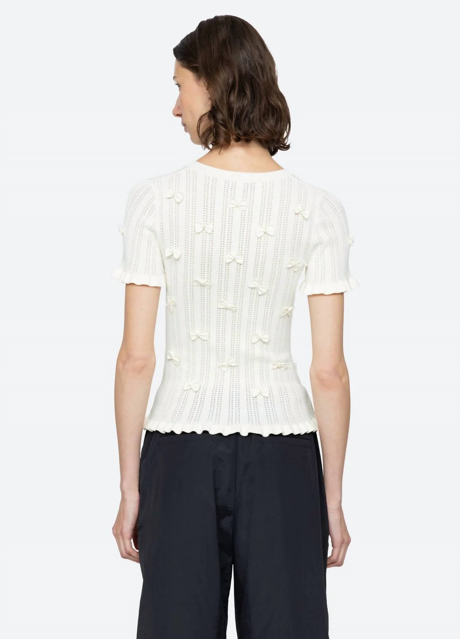 SEA Alberta Pearl Knit Top in cream - women's t-shirt - detail view