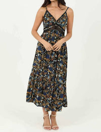 Angie - V Neck Lace Trim Maxi Dress