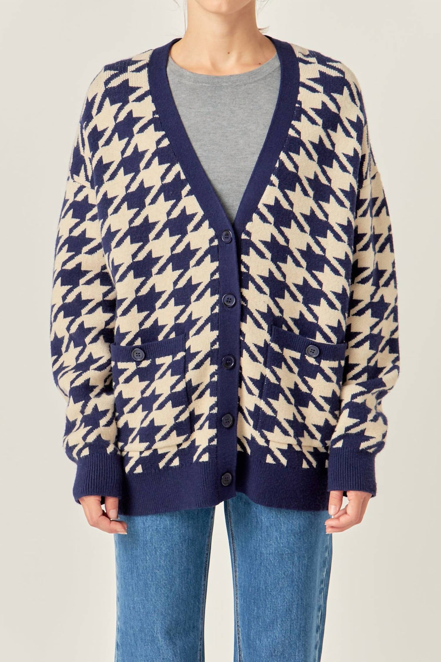 English Factory - Houndstooth Knit Cardigan