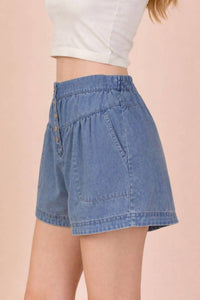 VERY J Button Down Jean Shorts in mineral washed chambray - women's shorts - alternate view