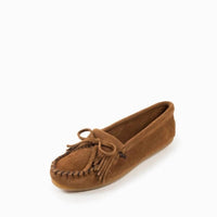 MINNETONKA Women's Kilty Hardsole Moccasin in dusty brown - women's shoe - detail view