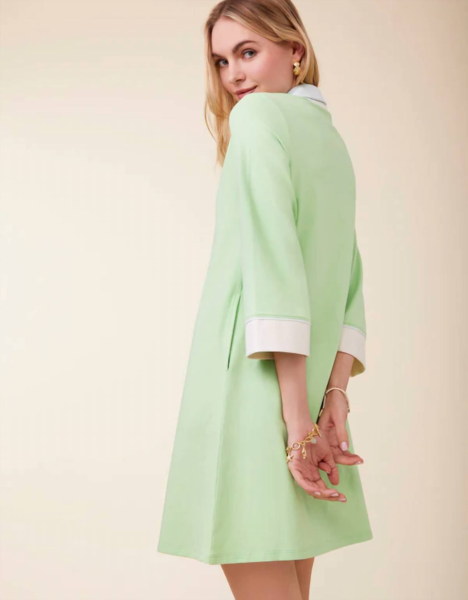 spartina 449 Taylor Jersey 3/4 Sleeve Dress in pistachio green - women's dress - alternate view