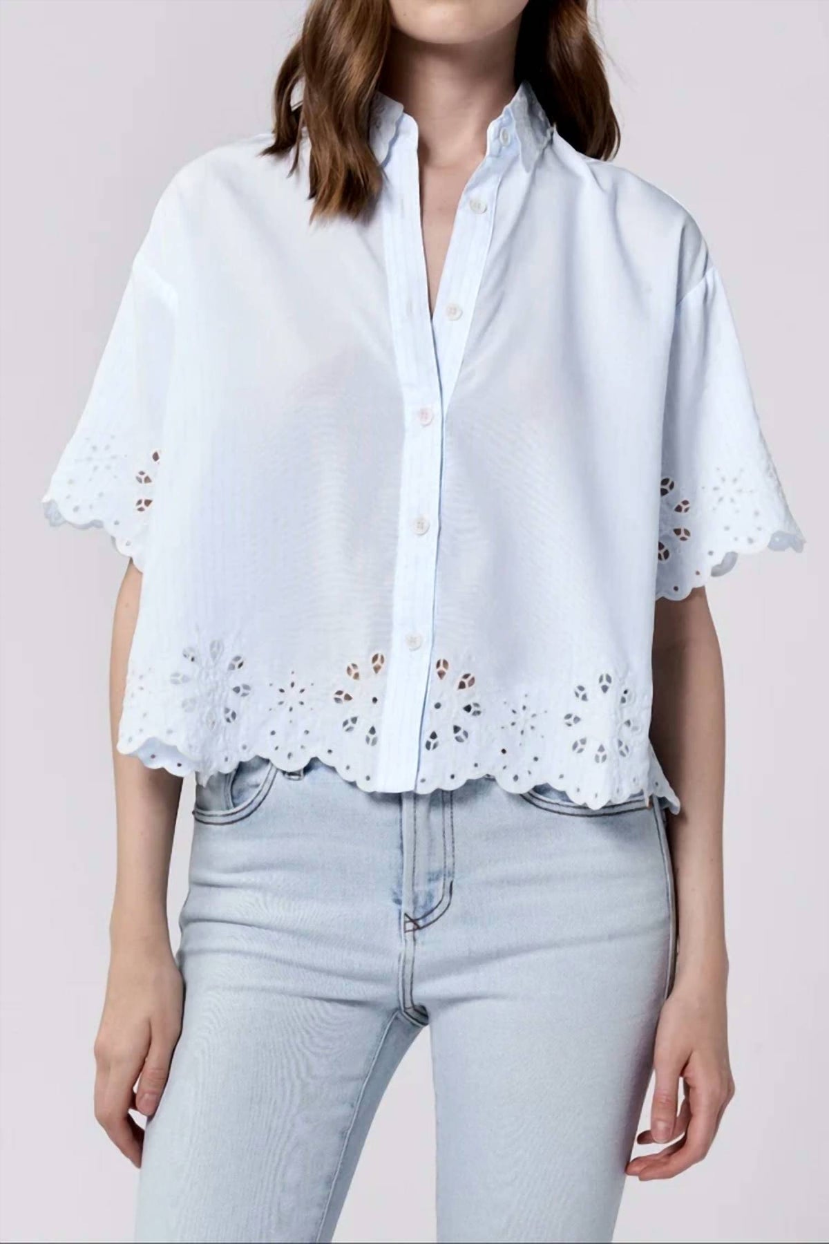 Dear John Denim - Ansel Cropped Eyelet Button Down Shirt