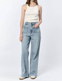 Dear John Denim - Audrey High Rise Wide Leg Jean - blue - clothing - cotton - blend