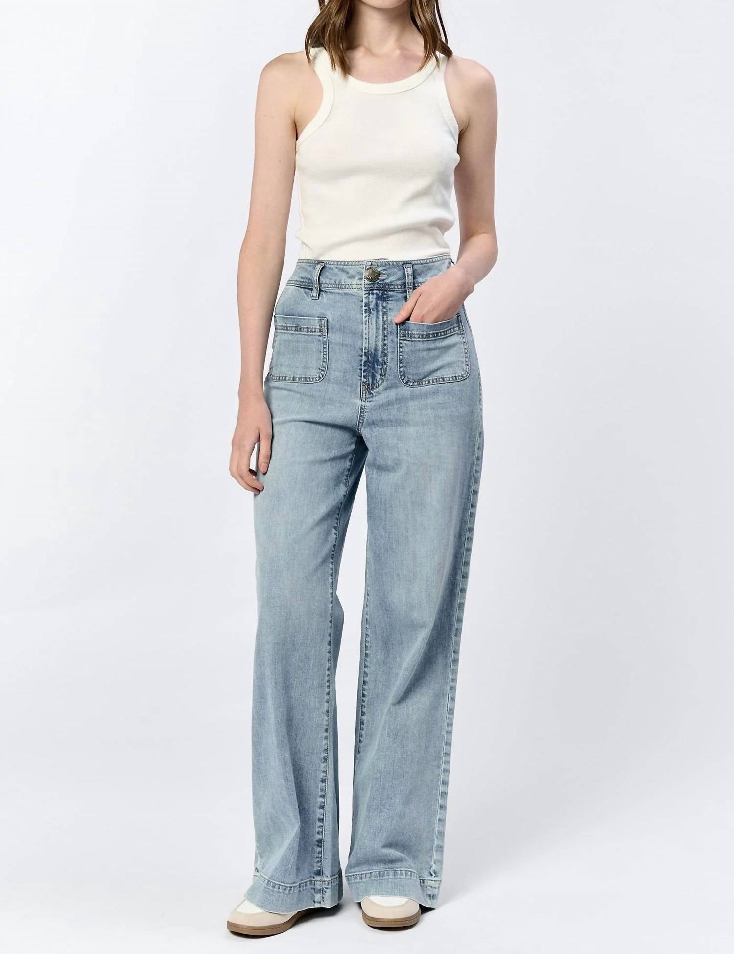 Dear John Denim - Audrey High Rise Wide Leg Jean - blue - clothing - cotton - blend