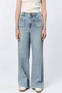 Dear John Denim - Audrey High Rise Wide Leg Jean - blue - clothing - cotton - blend