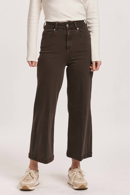 Dear John Denim - Audrey Super High Rise Cropped Wide Leg Jeans - brown - clothing - cotton - blend