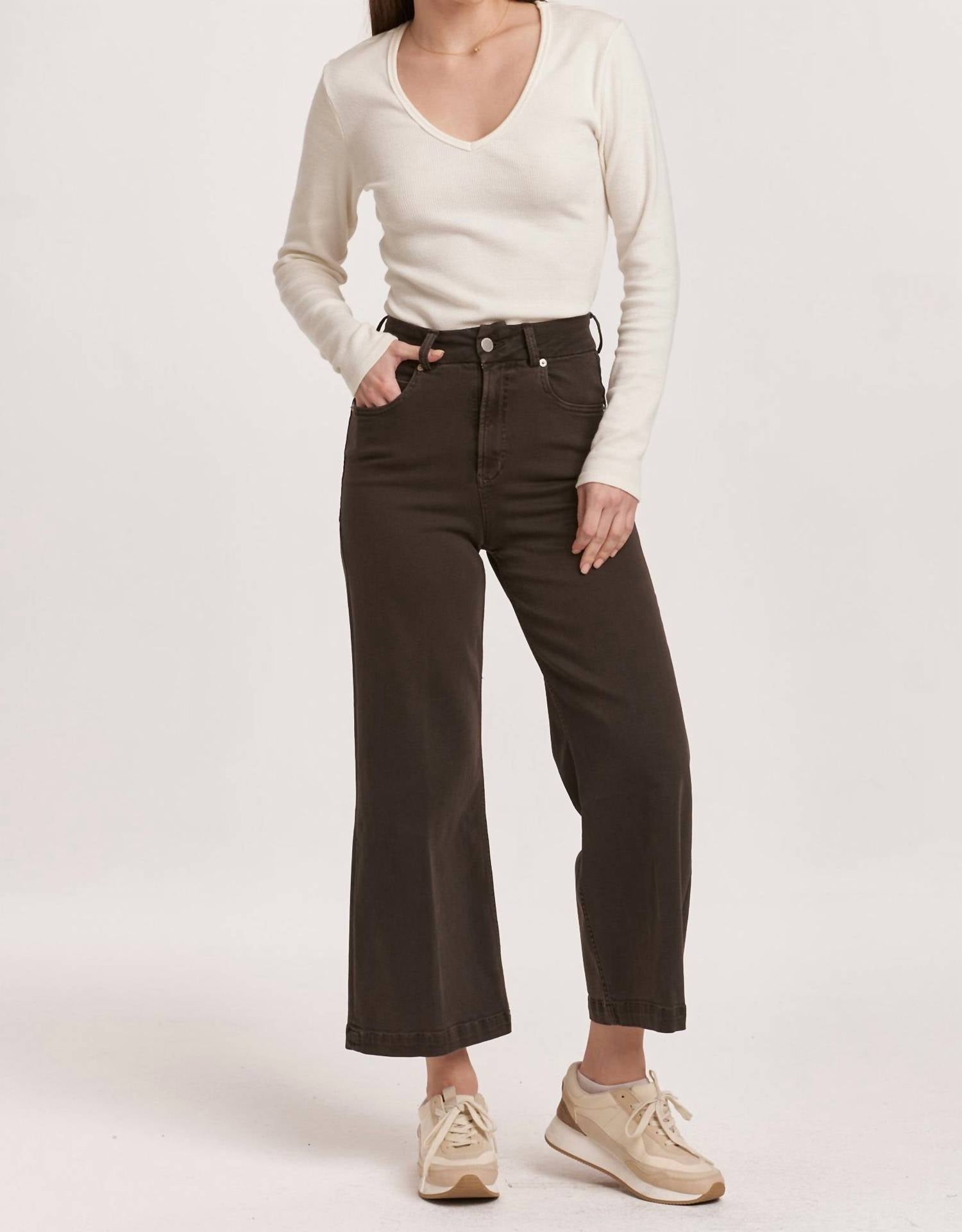 Dear John Denim - Audrey Super High Rise Cropped Wide Leg Jeans - brown - clothing - cotton - blend