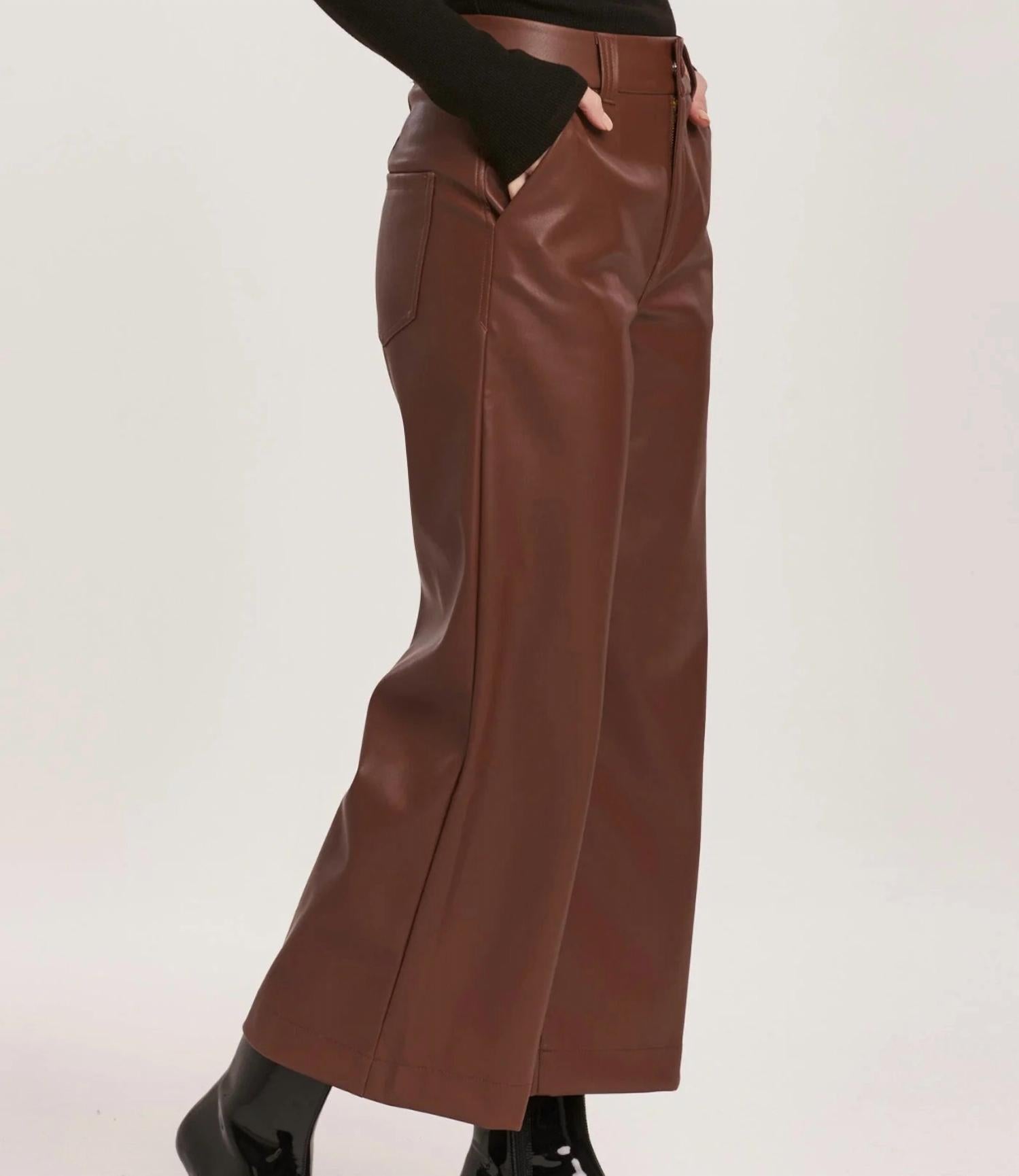 Dear John Denim - Audrey Super High Rise Cropped Wide Leg Pants - brown - clothing - pants