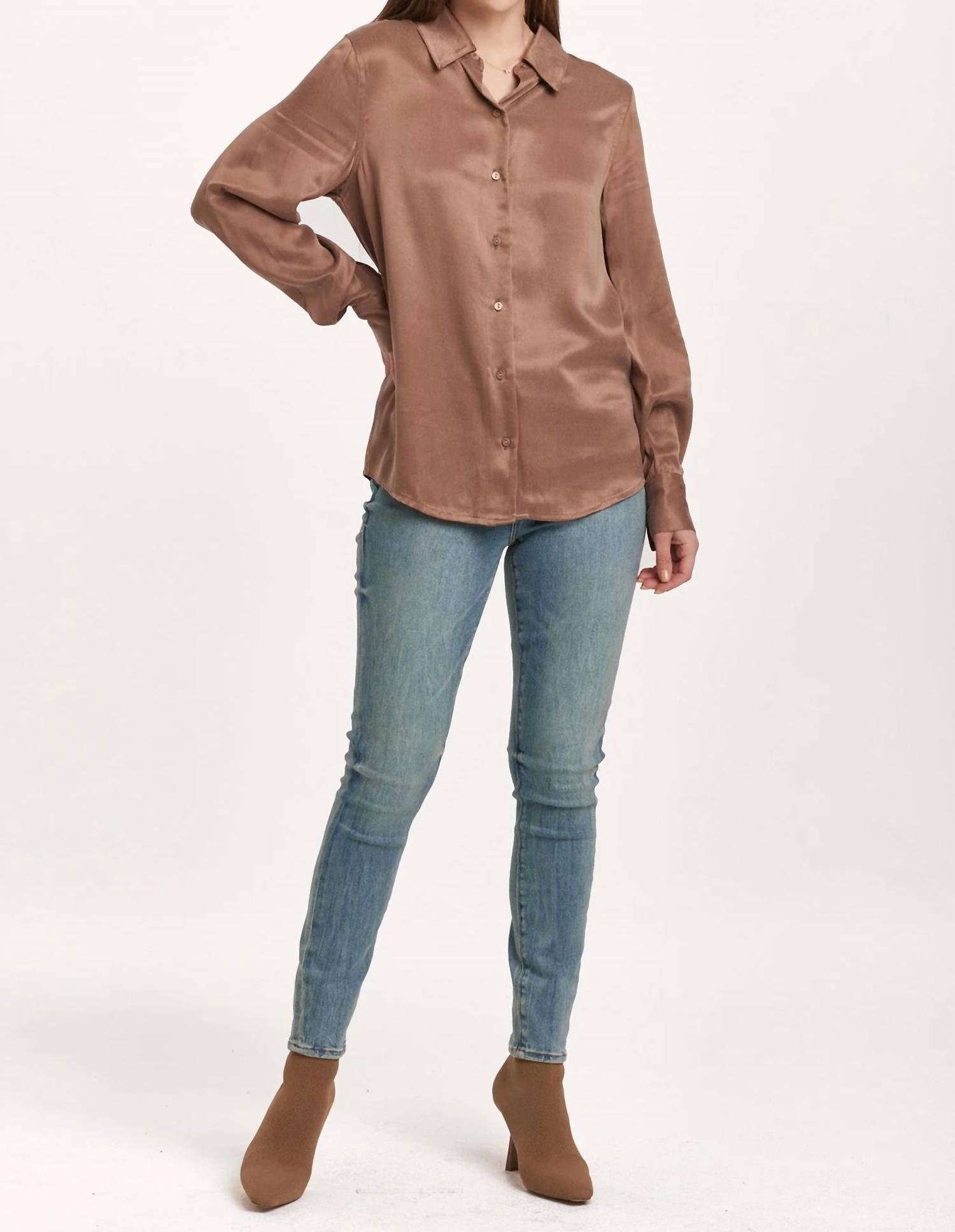 Dear John Denim - Birdie Long Sleeve Button Down Shirt - brown - button - down - shirts - clothing