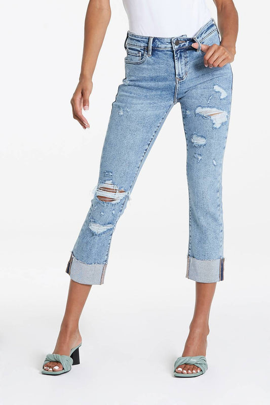 Dear John Denim - Blaire High Rise Straight Jean - blue - clothing - cotton - blend