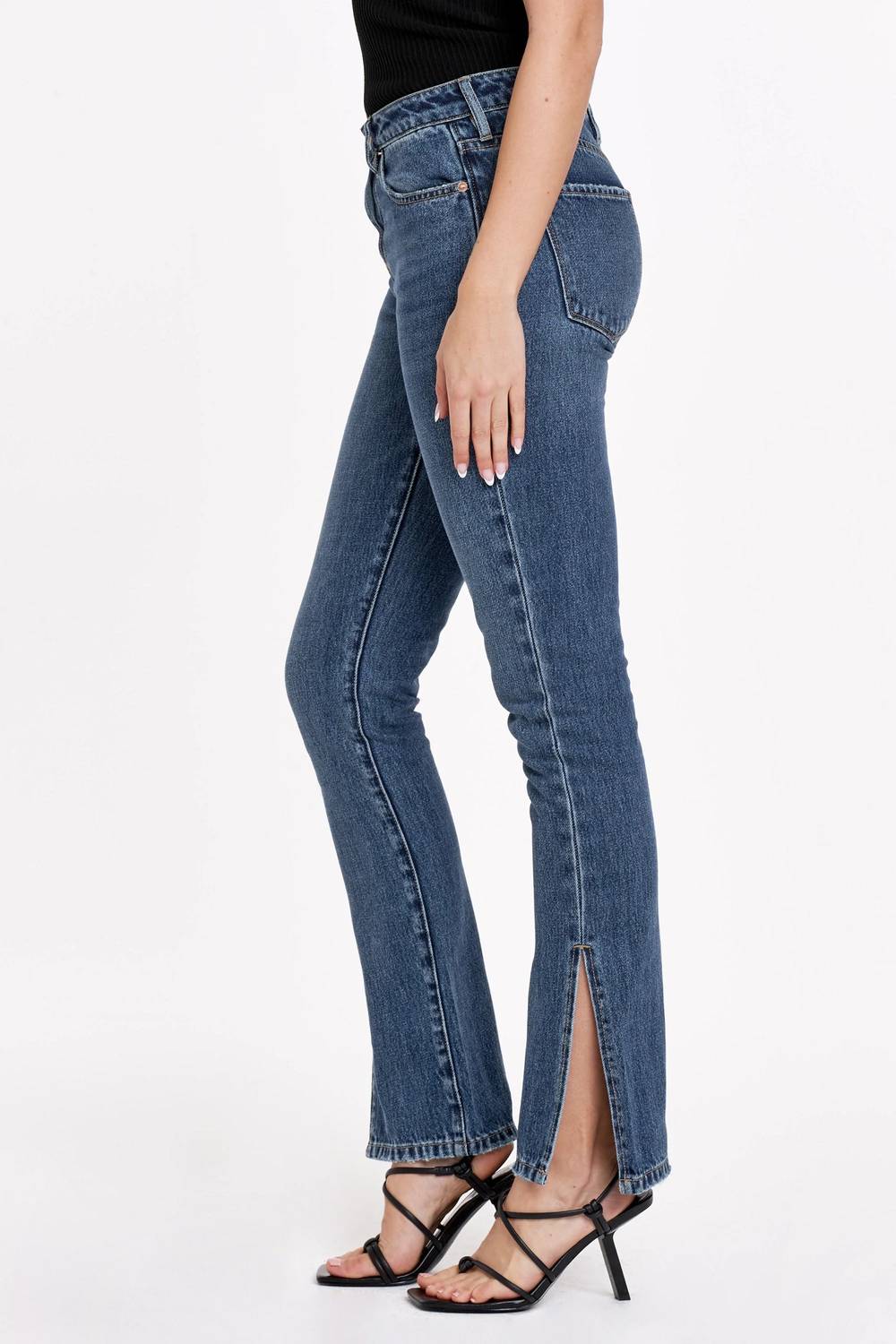 Dear John Denim - Blaire Straight Jeans With Slit - blue - clothing - denim