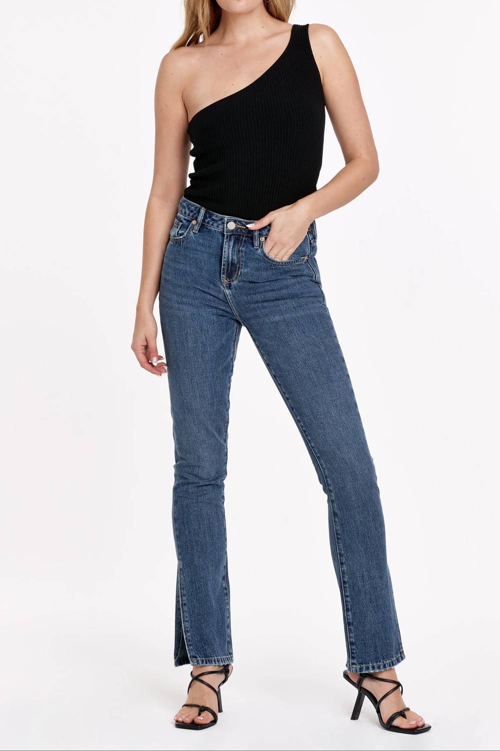 Dear John Denim - Blaire Straight Jeans With Slit - blue - clothing - denim