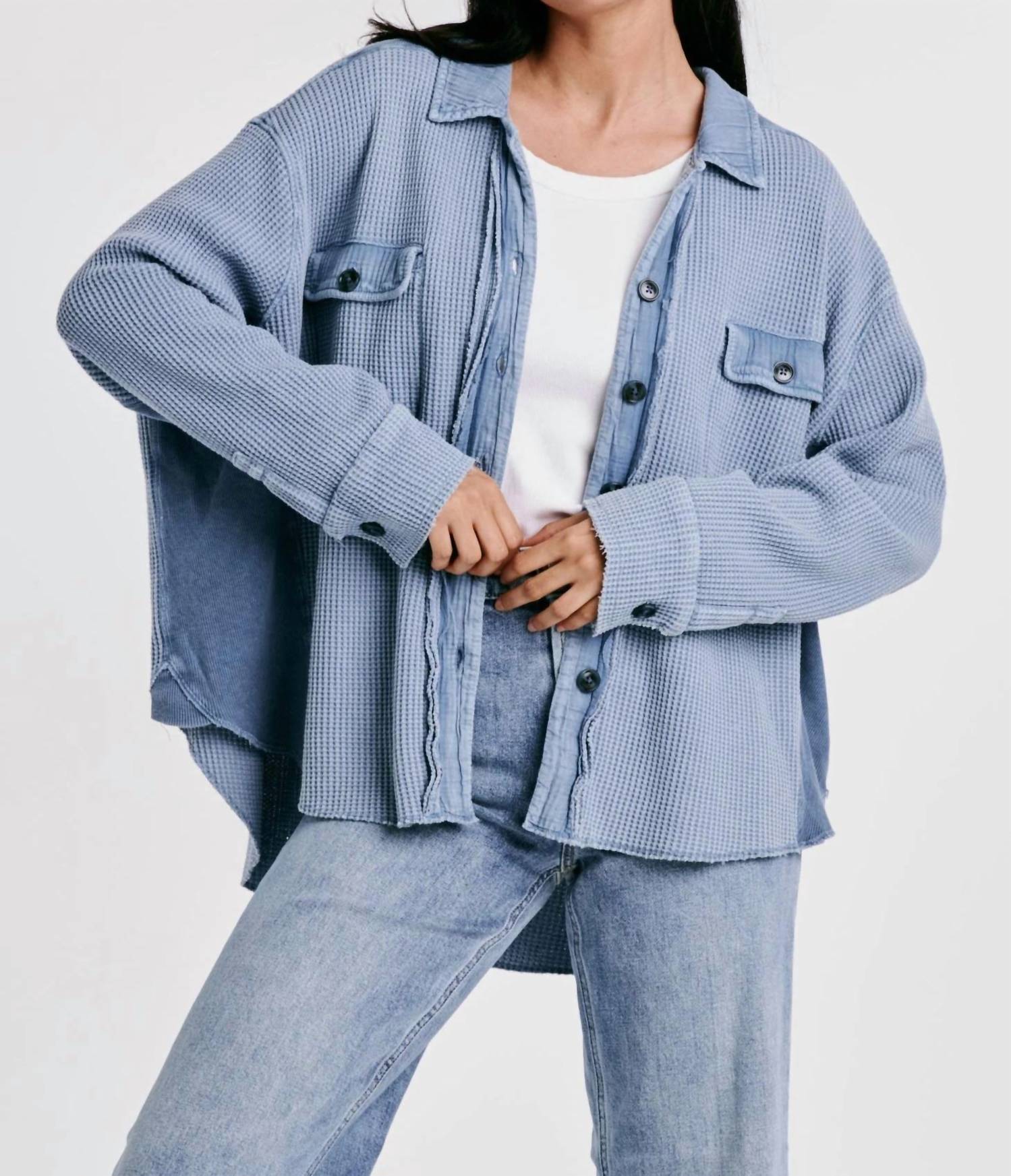 Dear John Denim - Foster Buttoned Thermal Shirt - blouses - blue - clothing