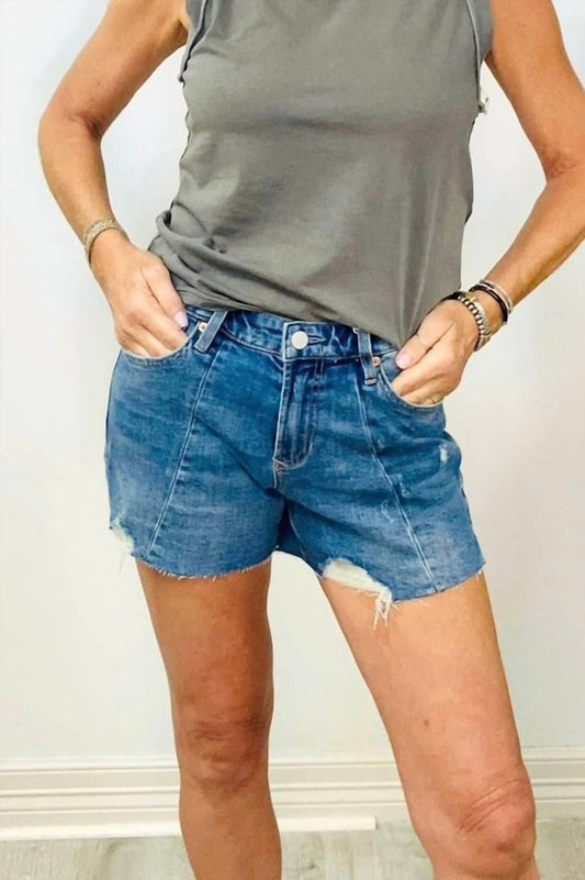 Dear John Denim - Gigi Mid Rise Frayed Hem Shorts - blue - clothing - denim