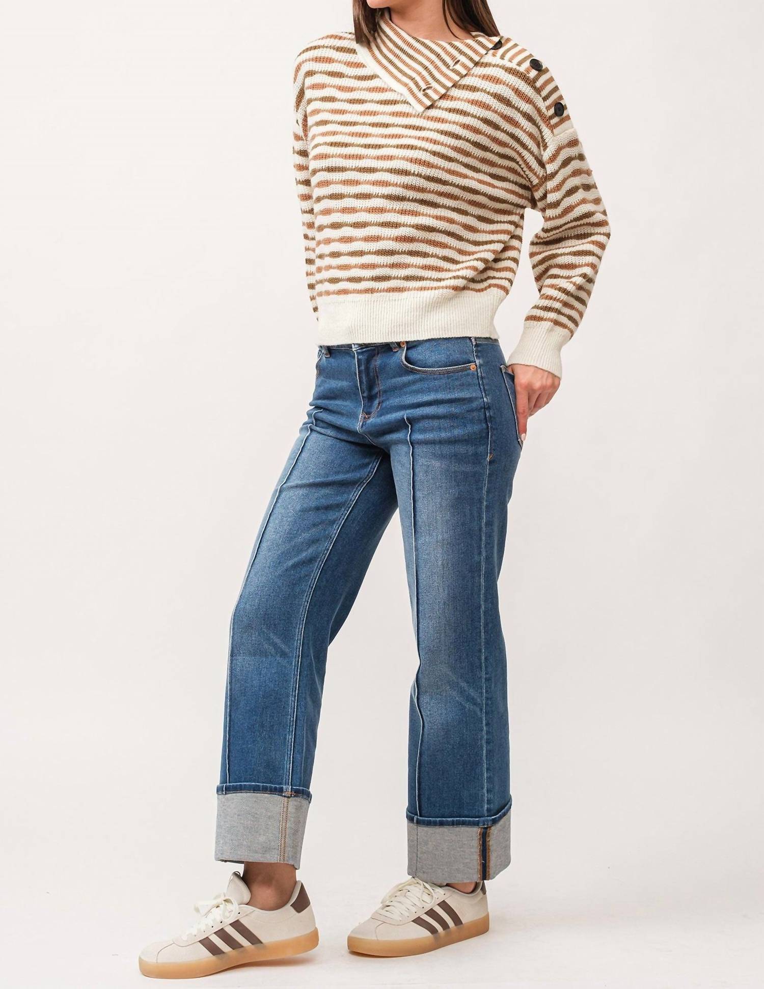 Dear John Denim - Ingrid Button Striped Sweater - acrylic - brown - clothing