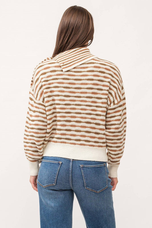 Dear John Denim - Ingrid Button Striped Sweater - acrylic - brown - clothing
