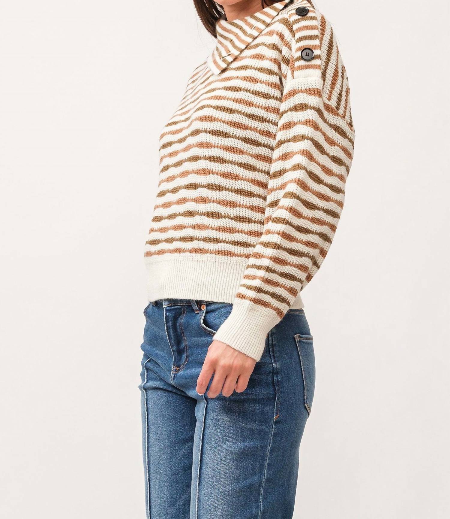 Dear John Denim - Ingrid Button Striped Sweater - acrylic - brown - clothing