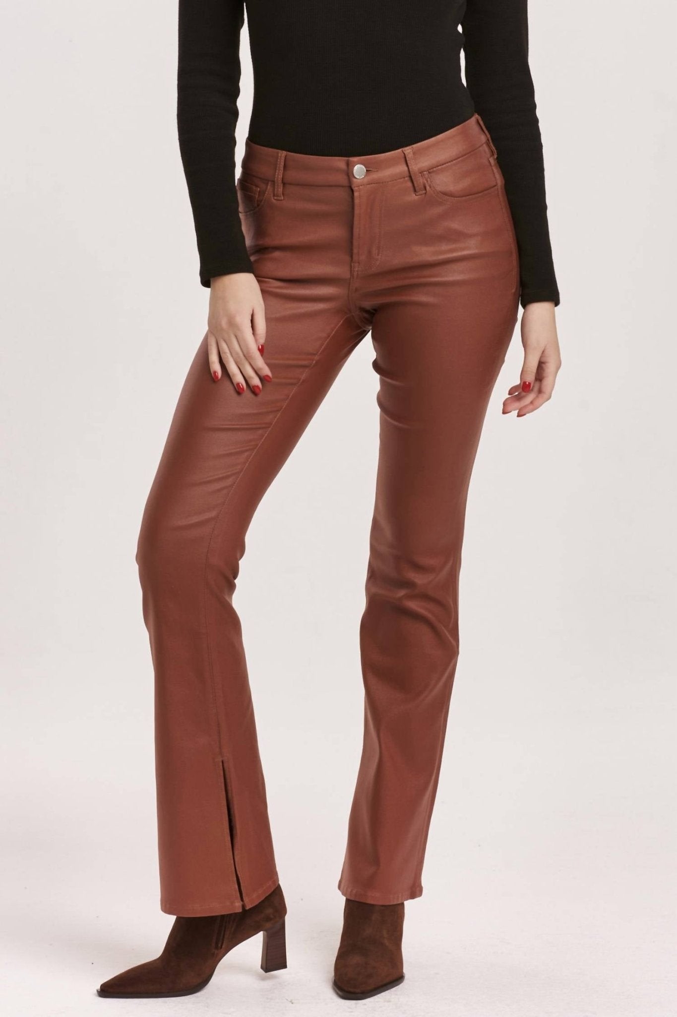 Dear John Denim - Jaxtyn Bootcut Leather Jeans - boot - cut - brown - clothing