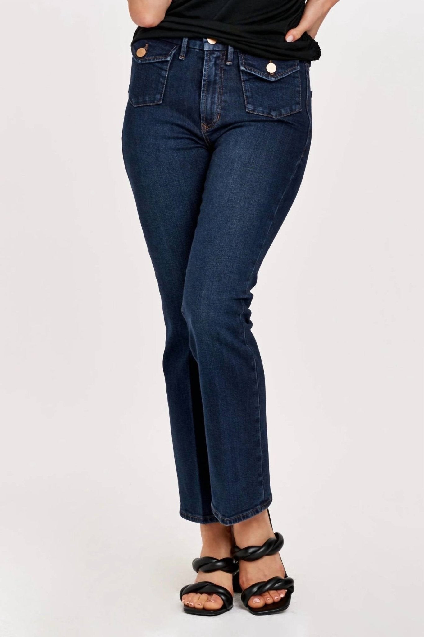 Dear John Denim - Jeanne Super High Rise Cropped Flare Jeans - blue - clothing - cotton - blend