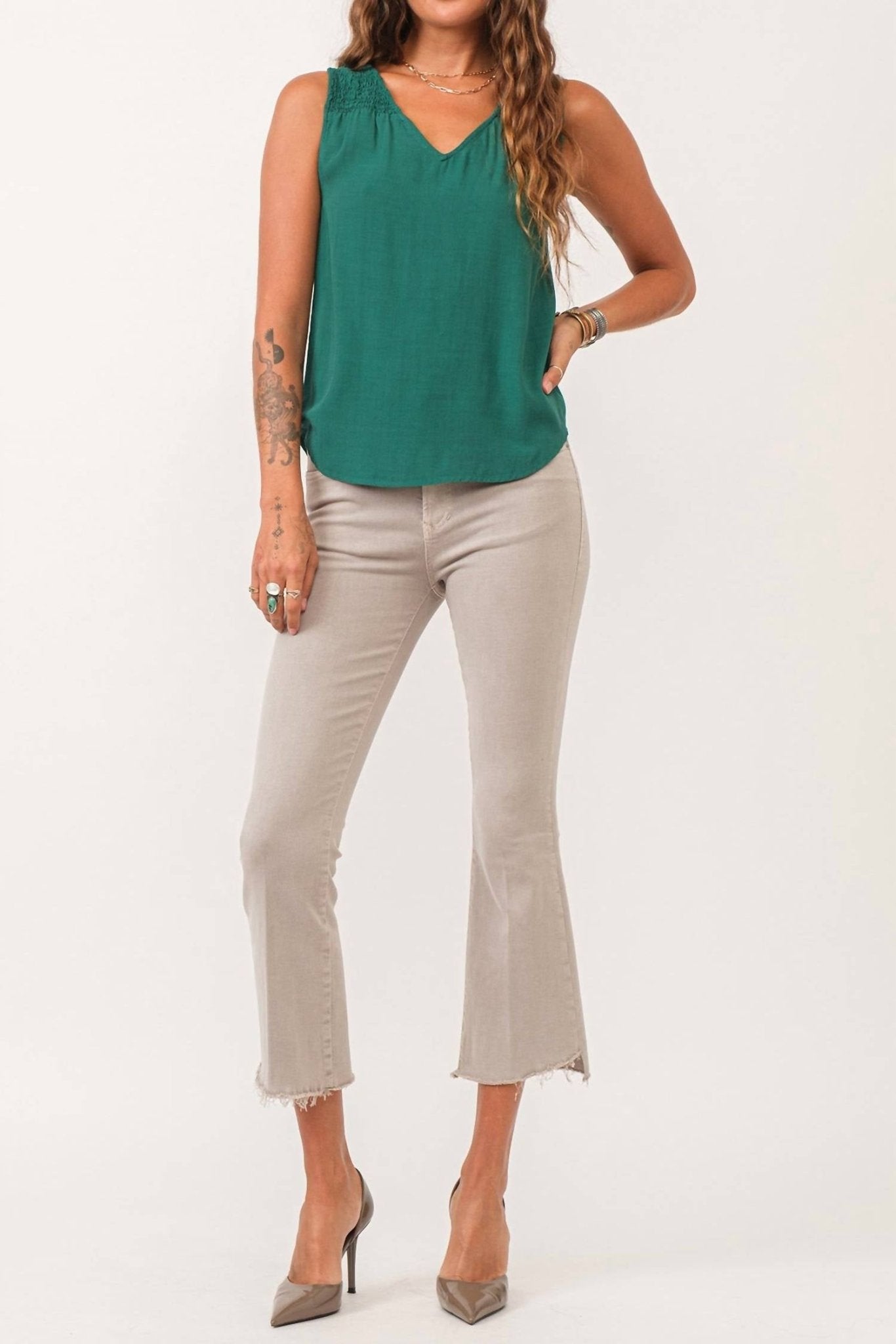 Dear John Denim - Paige Ruched Tank - clothing - green - rayon