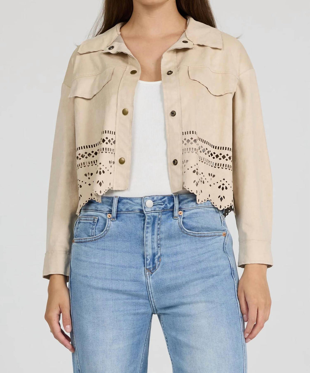Dear John Denim - Reno Laser Cut Cropped Shirt Jacket