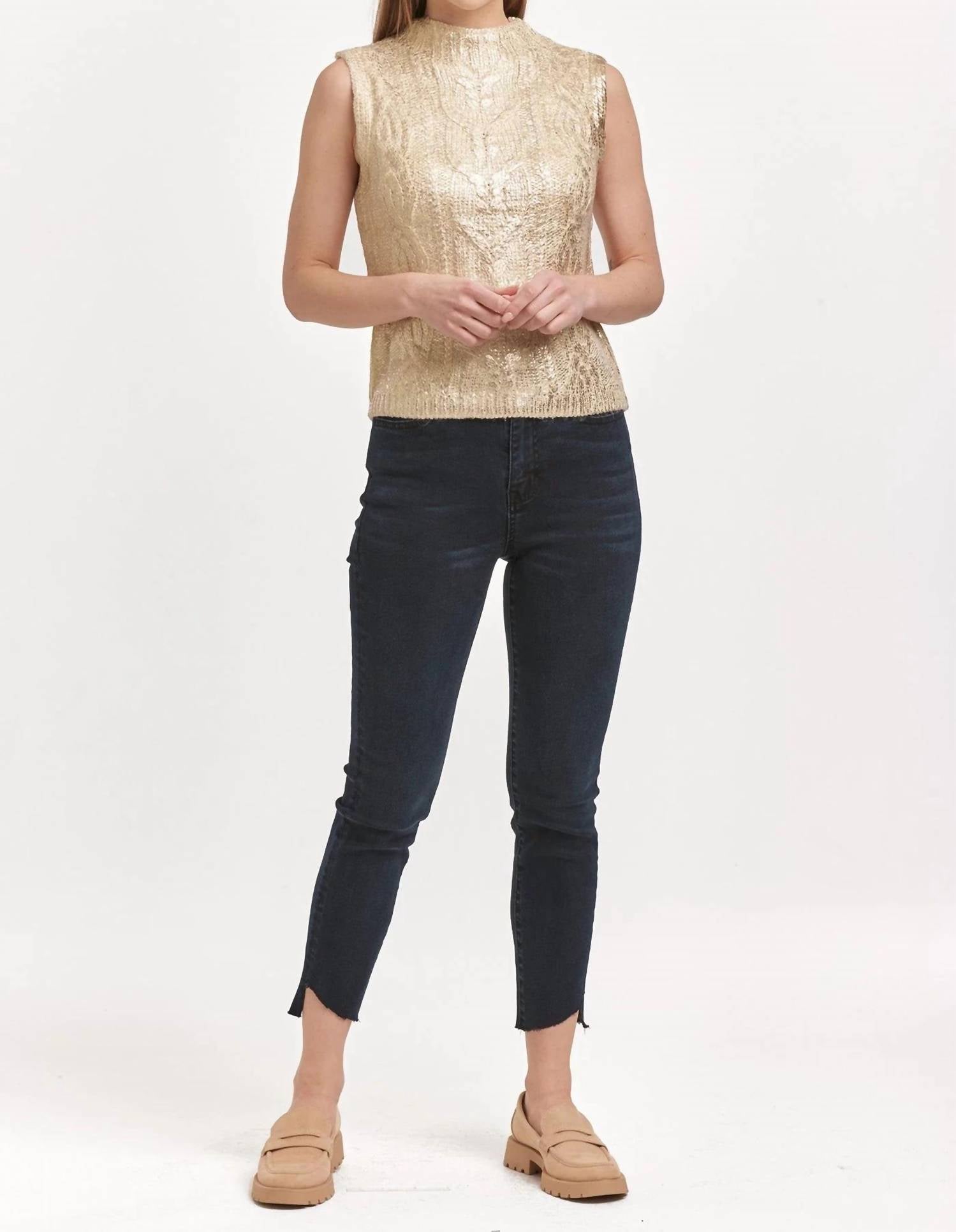 Dear John Denim - Tatiana Round Neck Sleeveless Fitted Sweater - acrylic - beige - clothing